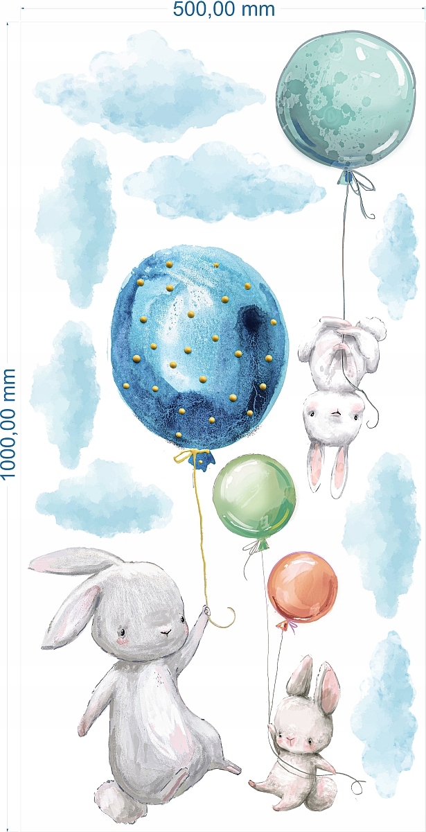 

Króliczki Balony Chmurki Naklejki Na Ścianę 100cm