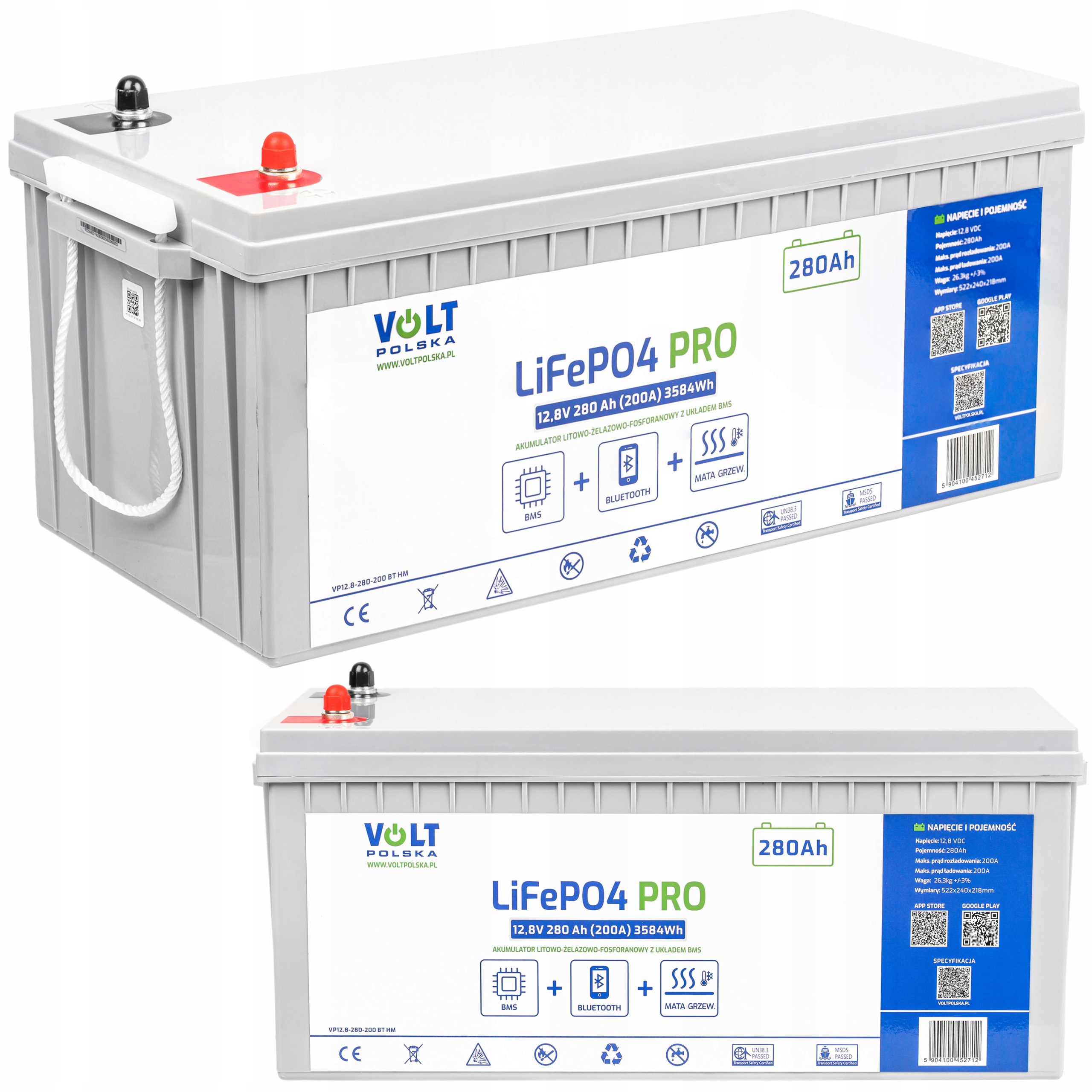 Akumulator LiFePO4 Bms Do Łodzi Kampera Paneli Mata Grzewcza 280Ah 12V 200A