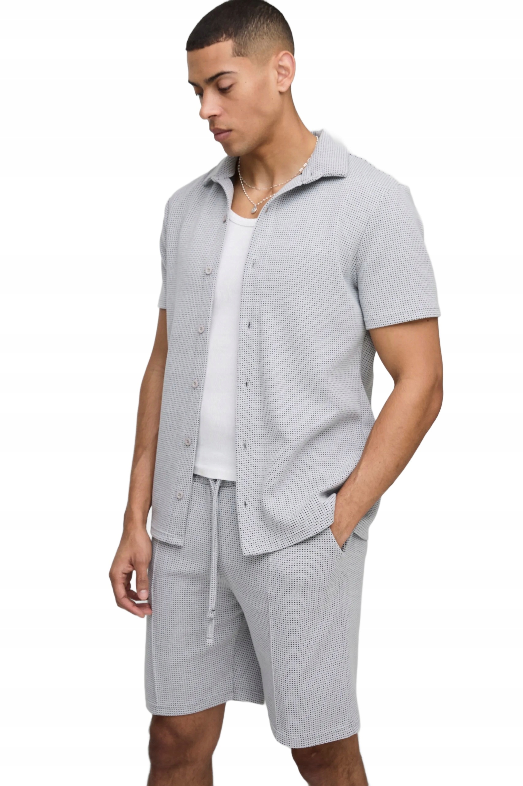 Boohooman Pánský Komplet, Šedý Krátký Rukáv A Krátké Kraťasy L Z3A