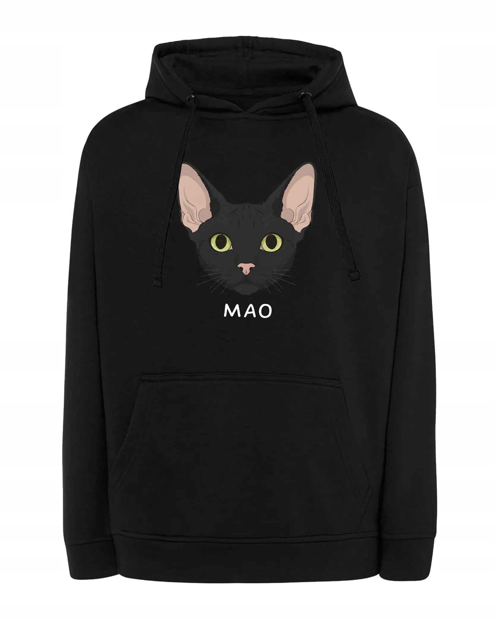 Mikina s kapucí Devon Rex Černá Personalizovaná Kočka Pupil Černá XL