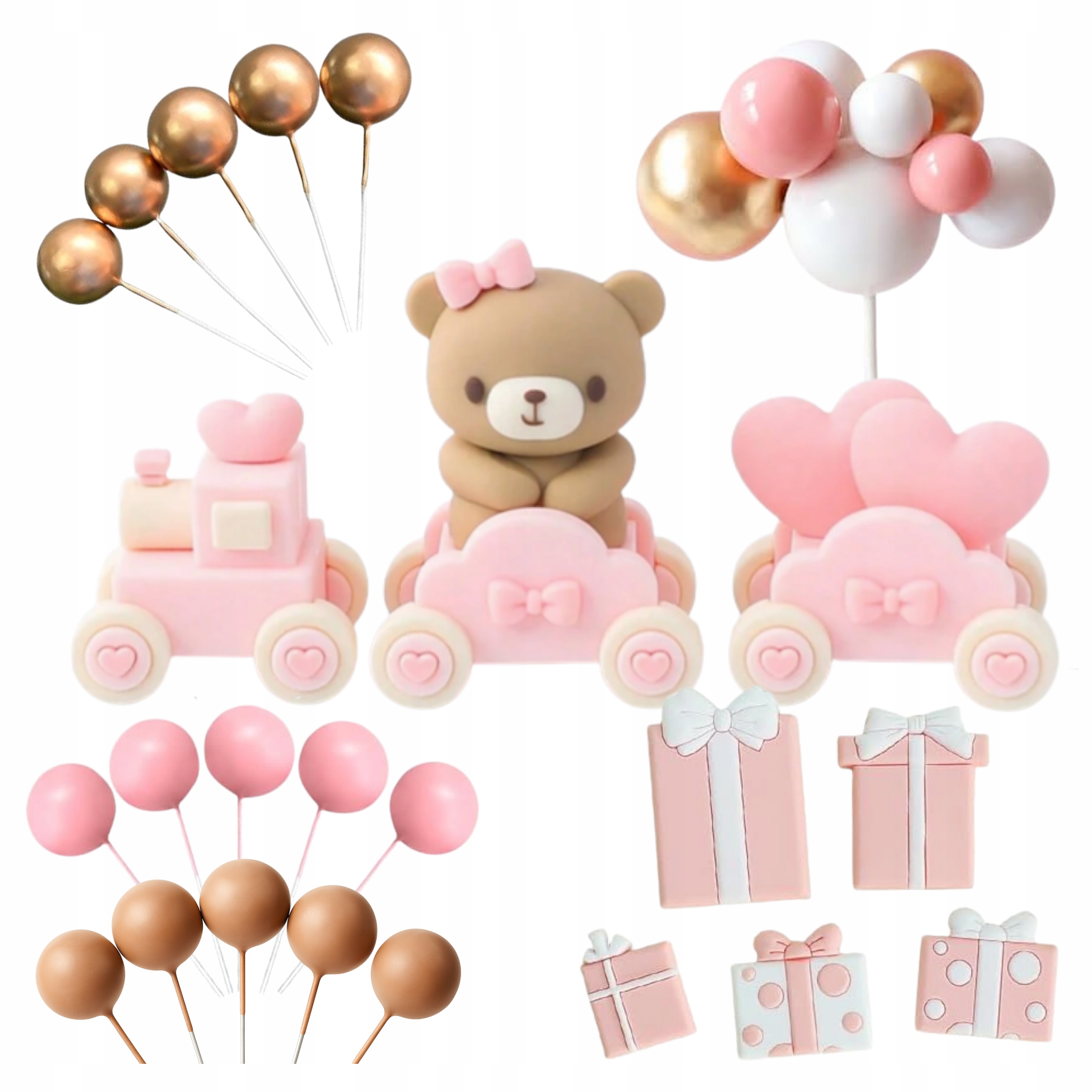 Zlaté Koule Zápich Medvídek Vlak Dekorace Na Dort Sada Pro Dívku