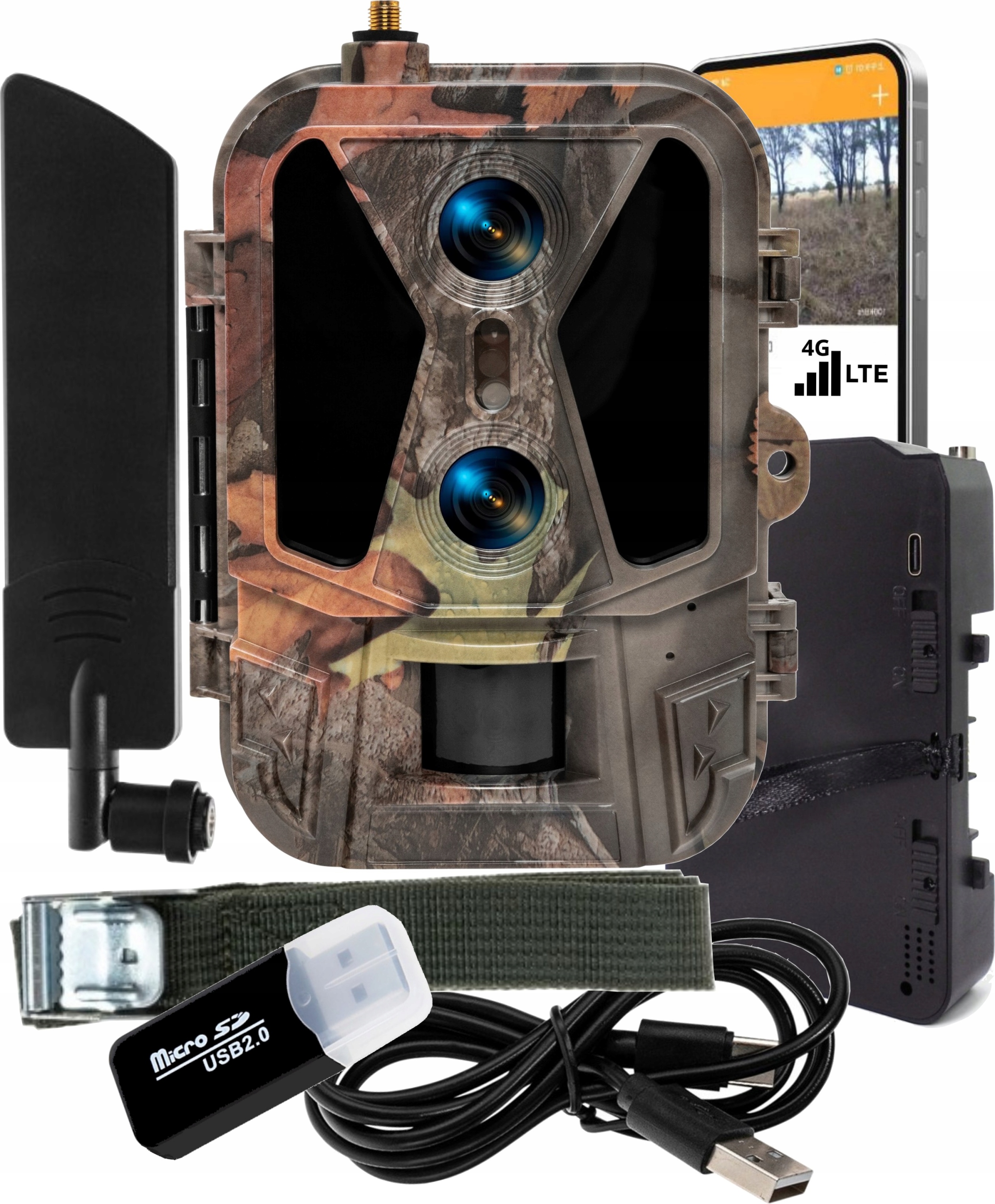 Fotopułapka Kamera Leśna Lte 4K 120MPx 2 Obiektywy Aku App SuntekHC9504KDL