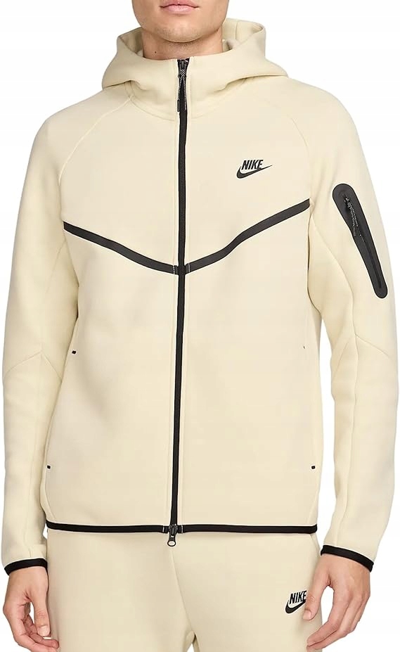 Nike Béžová Mikina S Kapucí A Černými Linkami Z Bavlny M Xta