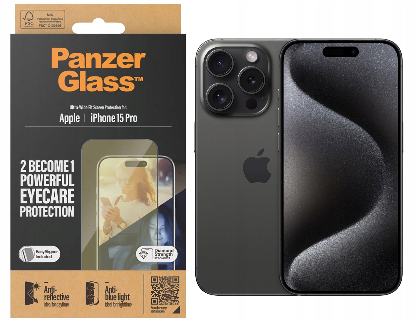Tvrzené Sklo Ultra-Wide Fit EyeCare PanzerGlass pro iPhone 15 Pro