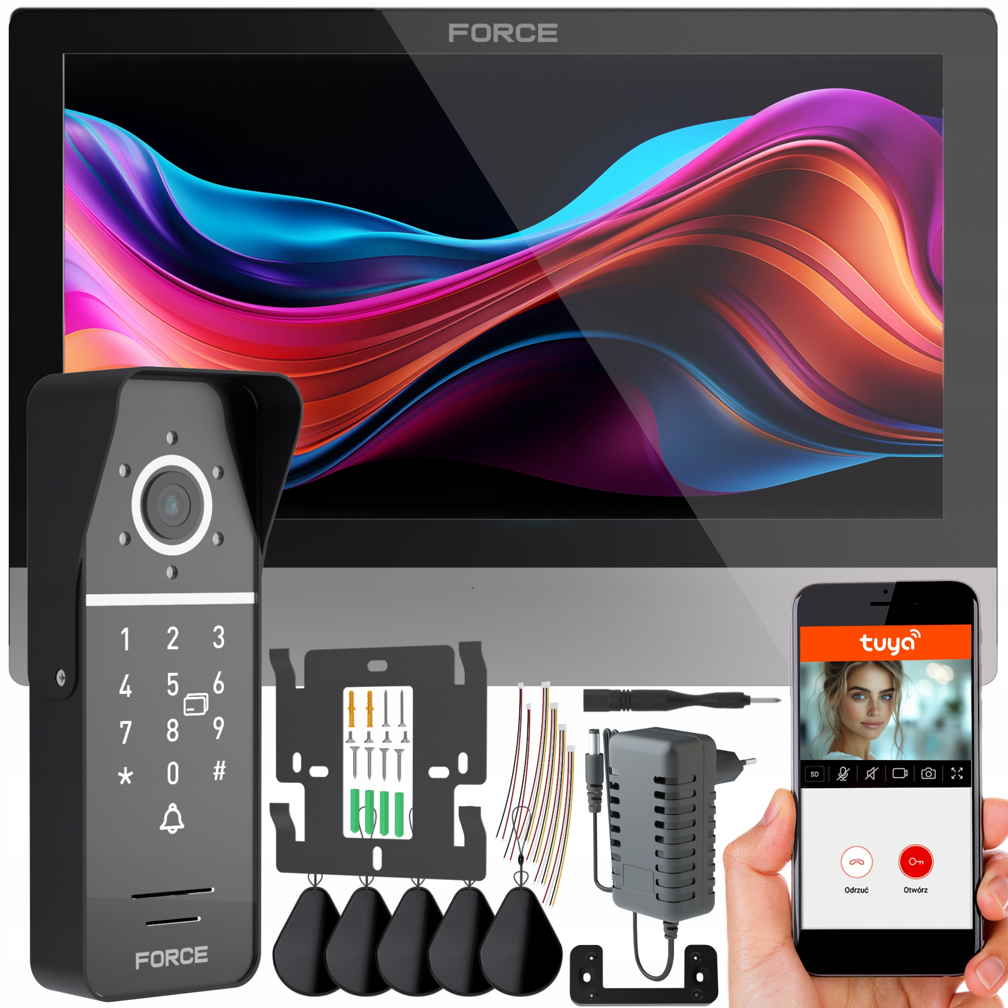 Videovrátnik Force Myway 10" Čierny WiFi Tuya Breloky