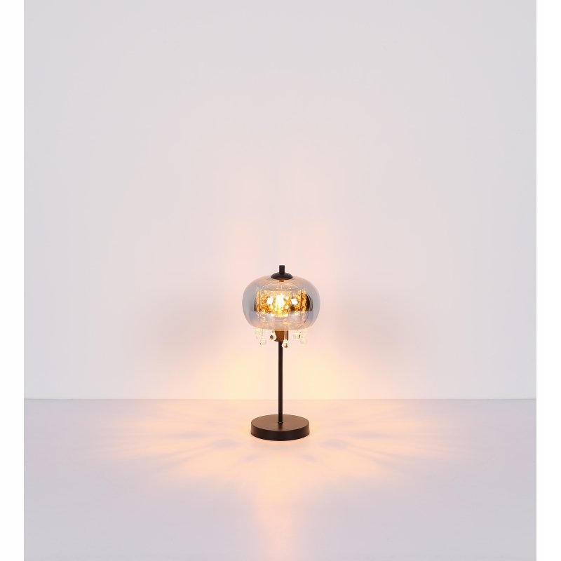 Elegancka dymiona lampa stołowa z kryształkami CORRY 15839T Globo Kolor czarny