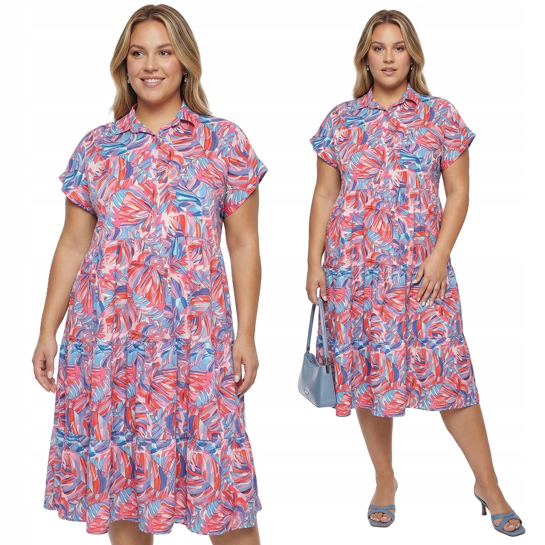 Šaty růžovo-modré vzory plus size velikost 52