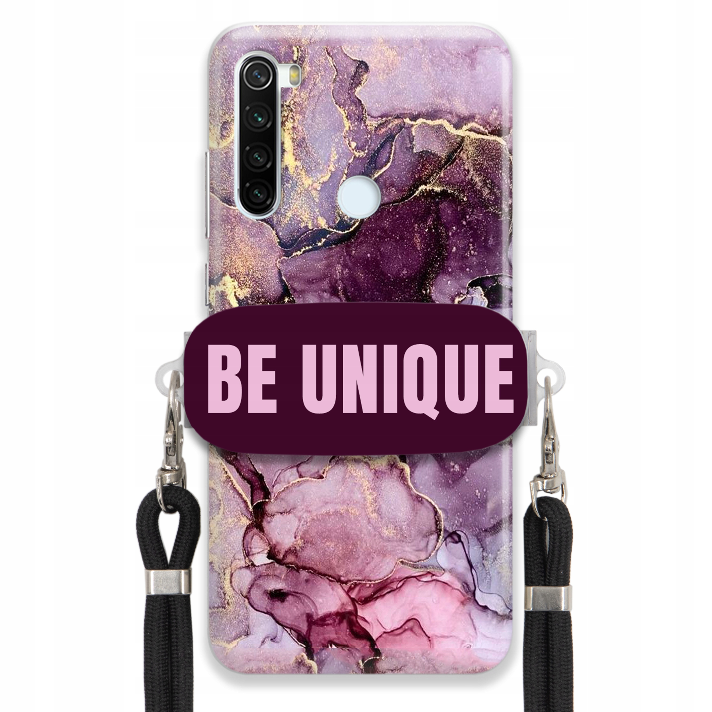 Pouzdro Premium pro Xiaomi Redmi Note 8T s úchytem, šňůrka, černý fialový mramor