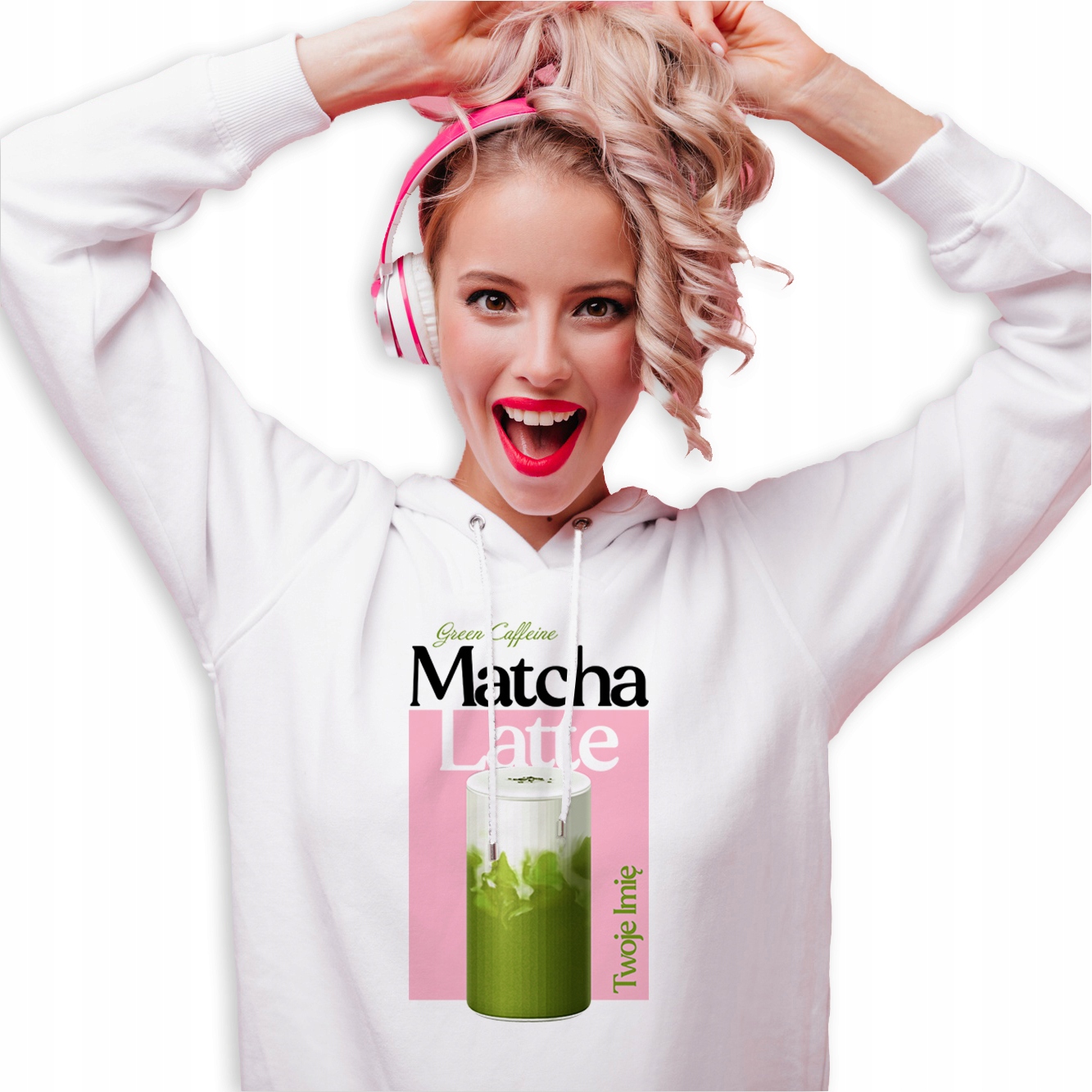Mikina Bílá Módní mikina pro milovnici Matchy Matcha Latte Jméno S