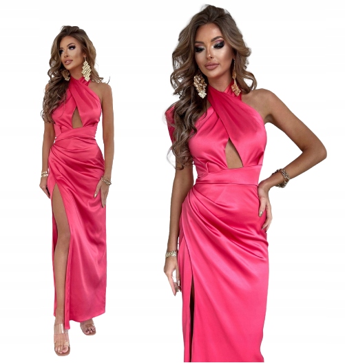 Amber Korálová Dlouhá Saténová Šaty svatební hostina M