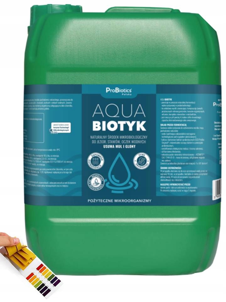 Bakterie do stawu, oczka redukcja mułu i osadów Aquabiotyk 10 l paski pH