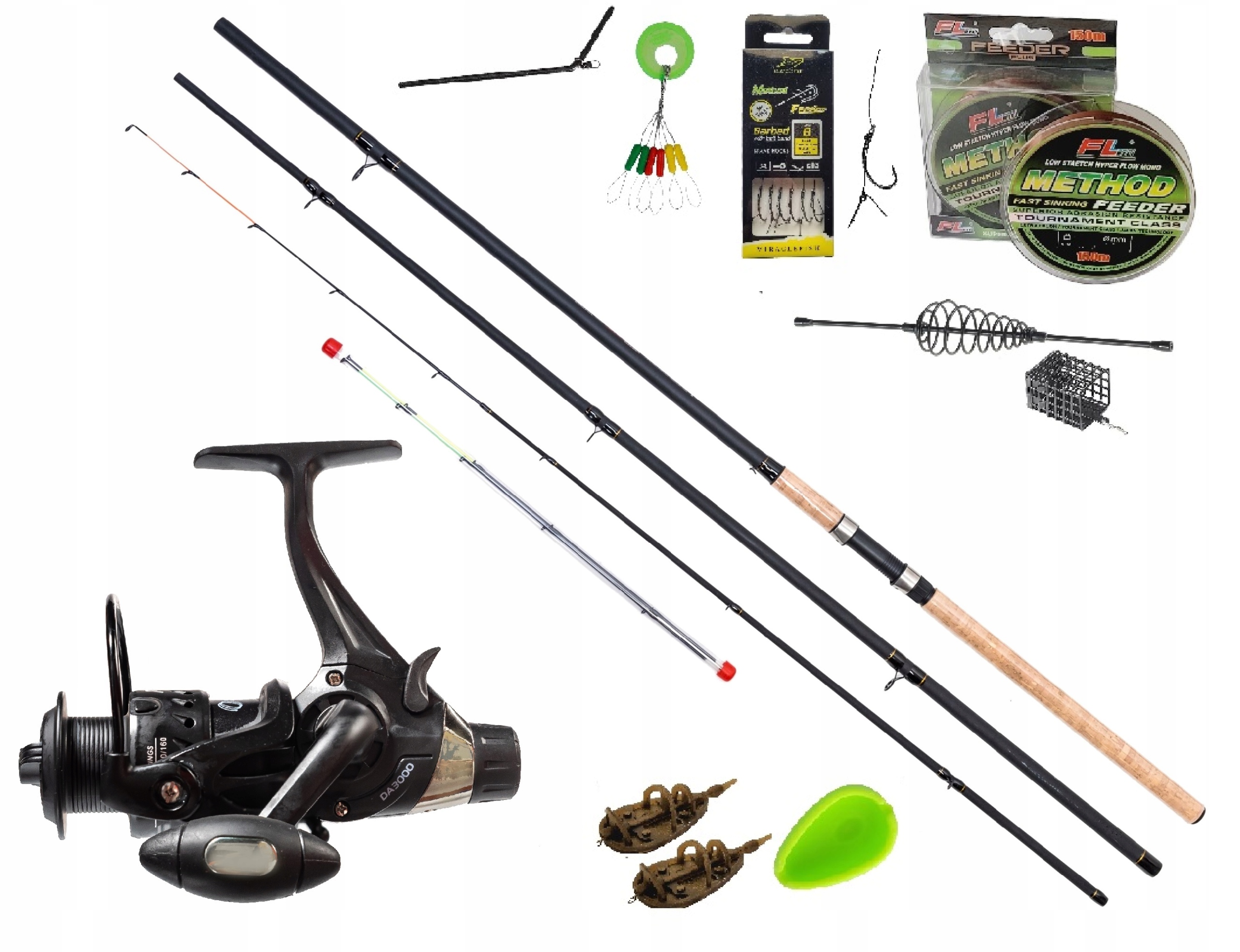 Zestaw wędkarski gruntowy Method Feeder Wędka feeder Kołowrotek Żyłka
