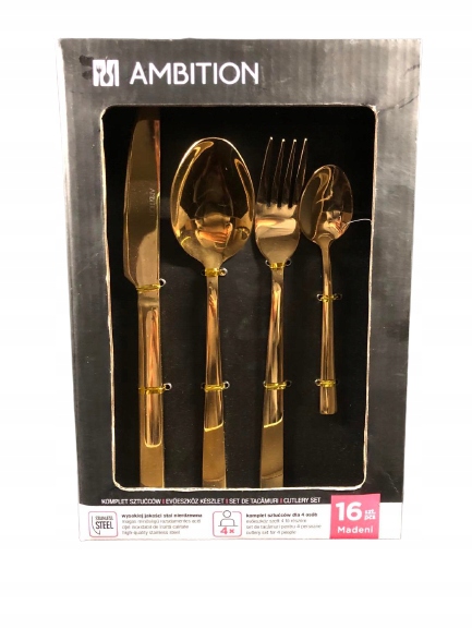 SZTUĆCE ZESTAW złoty MADENI Ambition 16EL na 4 osoby komplet sztućców EAN (GTIN) 5907078430546