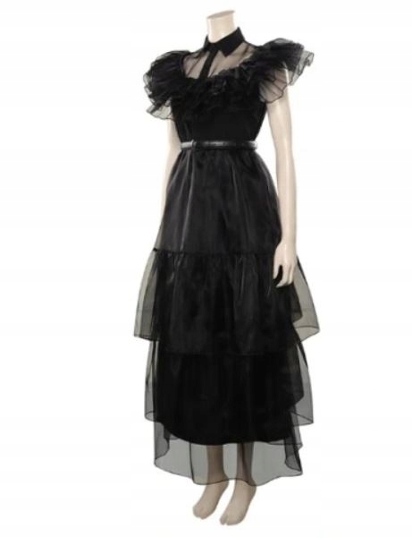 Wednesday Addams Strój Sukienka peruka przebranie Rozmiar 130-140