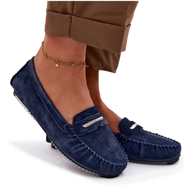 Dámské Mokasíny Z Ploché Semišové Kůže Pohodlné S.barski LR61-7029 Námořnická Modrá 41