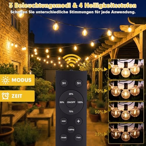 WARLISOU Solarna Girlanda Ogrodowa G40 14M Lampki Na Patio Balkon — miniatura 3