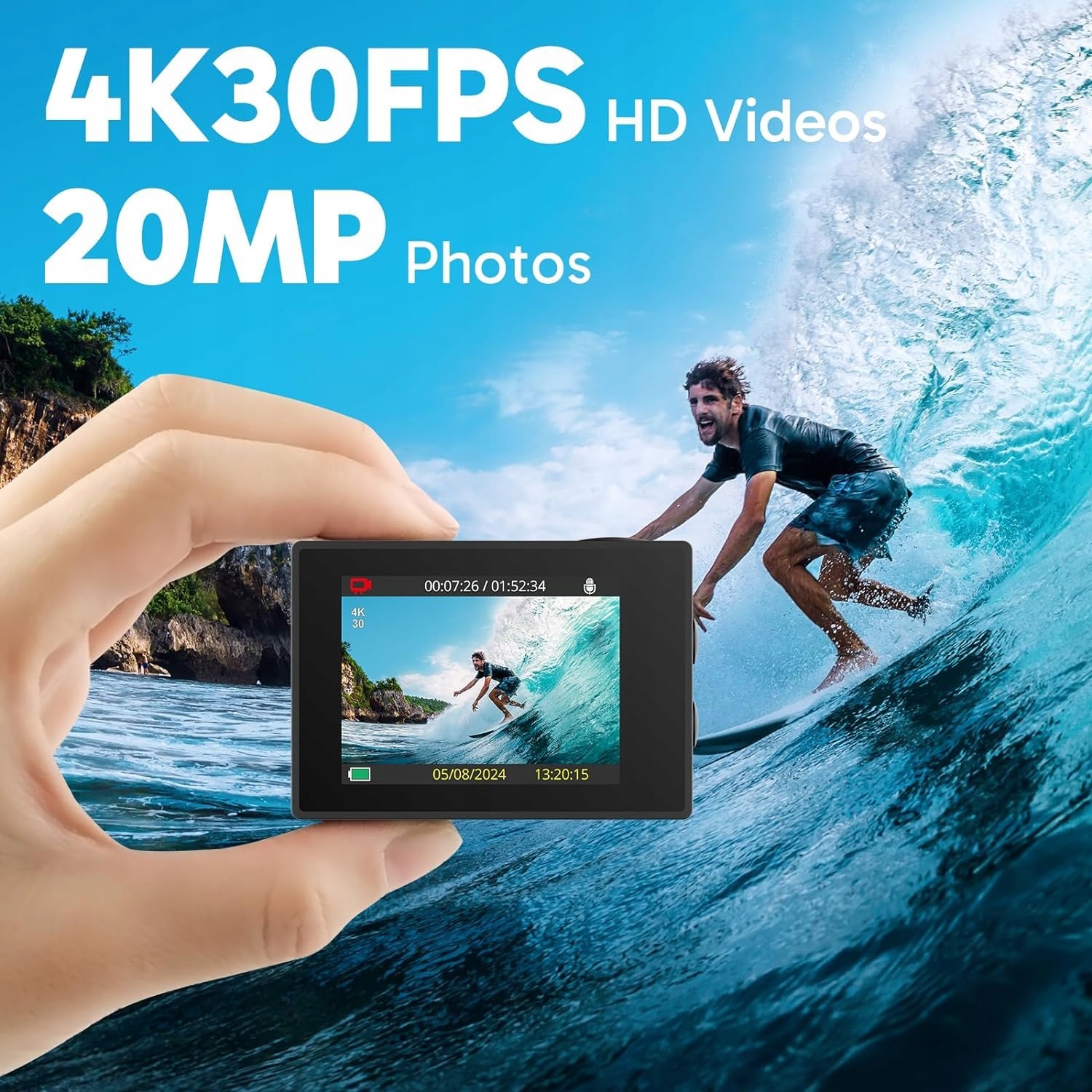 AKASO Kamera Sportowa 4K 20MP WiFi Podwodna 170° LCD Pilot 2x1050mAh — miniatura 2