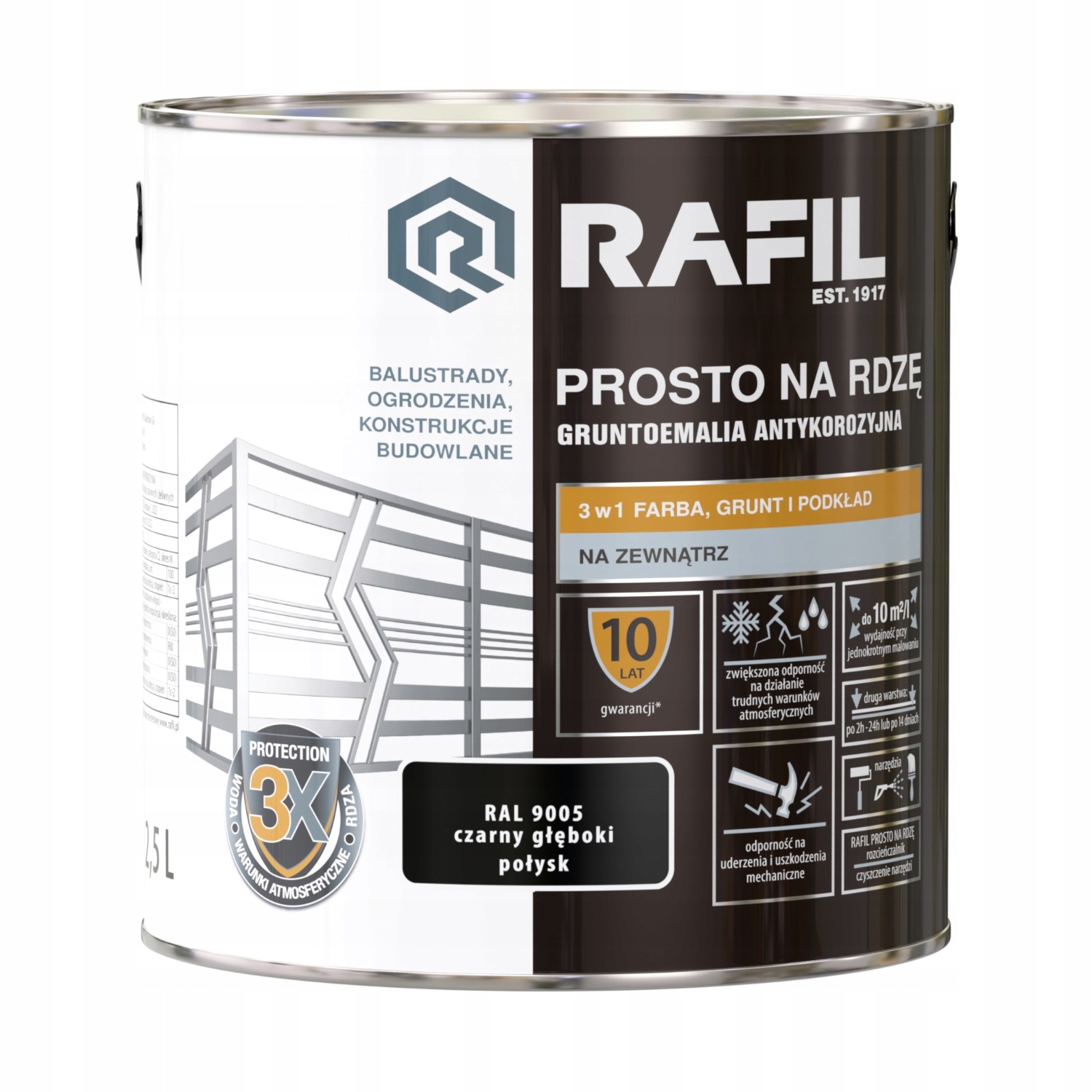 Rafil Přímo Na Rez Antikorozní Smalt 2,5 L Černý Hluboký 9005 Lesk