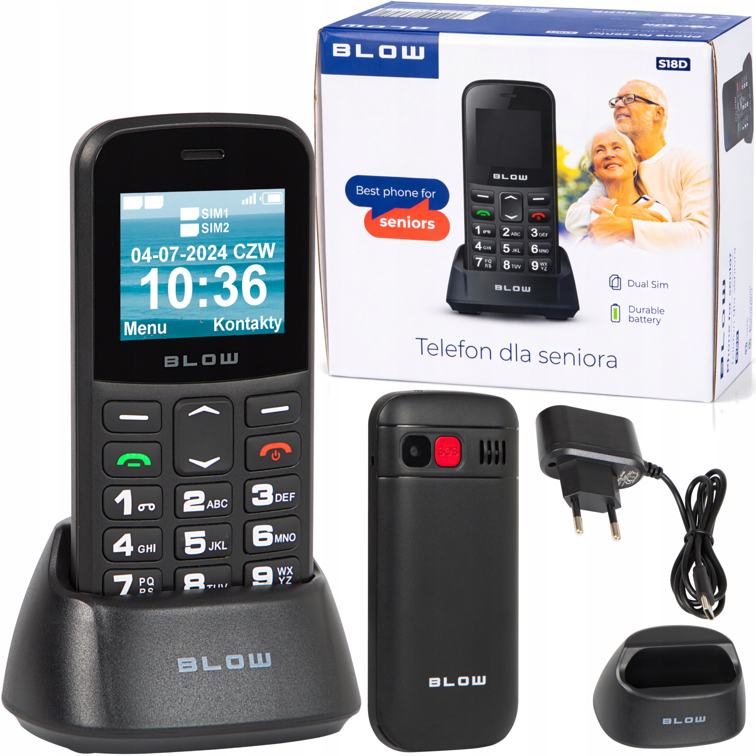 Telefon Dla Seniora Głośny Prosty Duża Klawiatura Sos Latarka Bluetooth