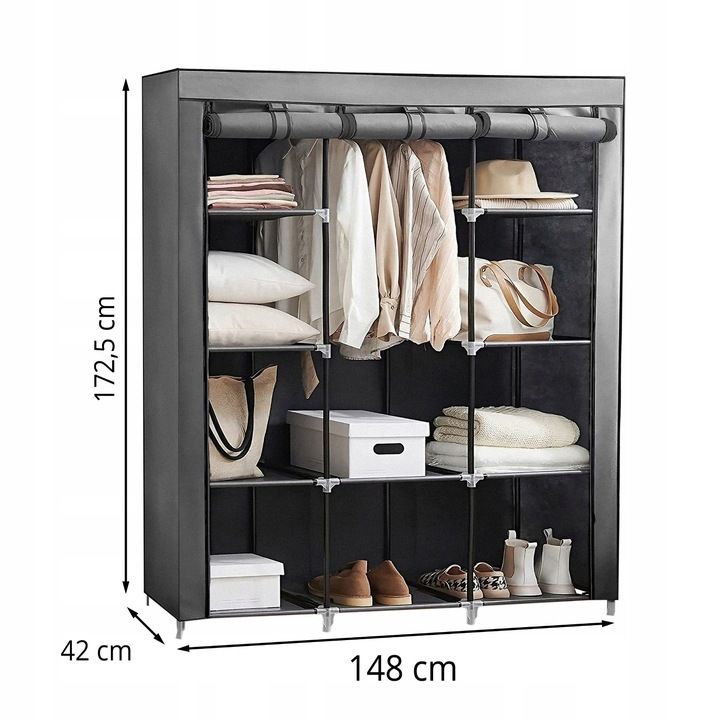 SZAFA TEKSTYLNA MATERIAŁOWA SKŁADANA REGAŁ PÓŁKI Głębokość 43 cm