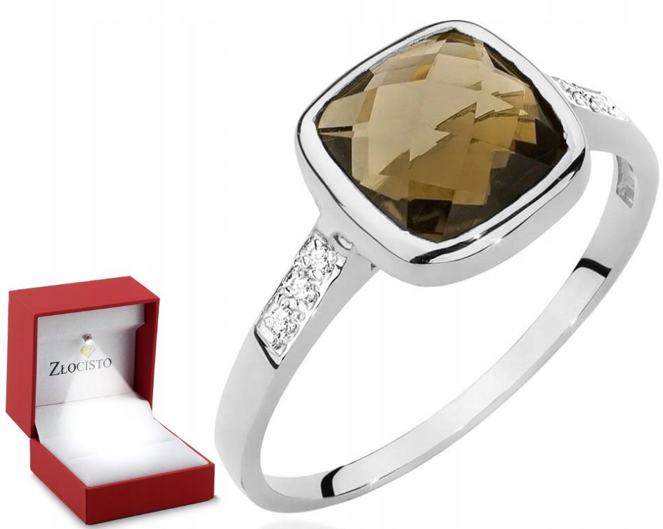 Prstýnek v bílém zlatě Kouřový křemen Brilianty