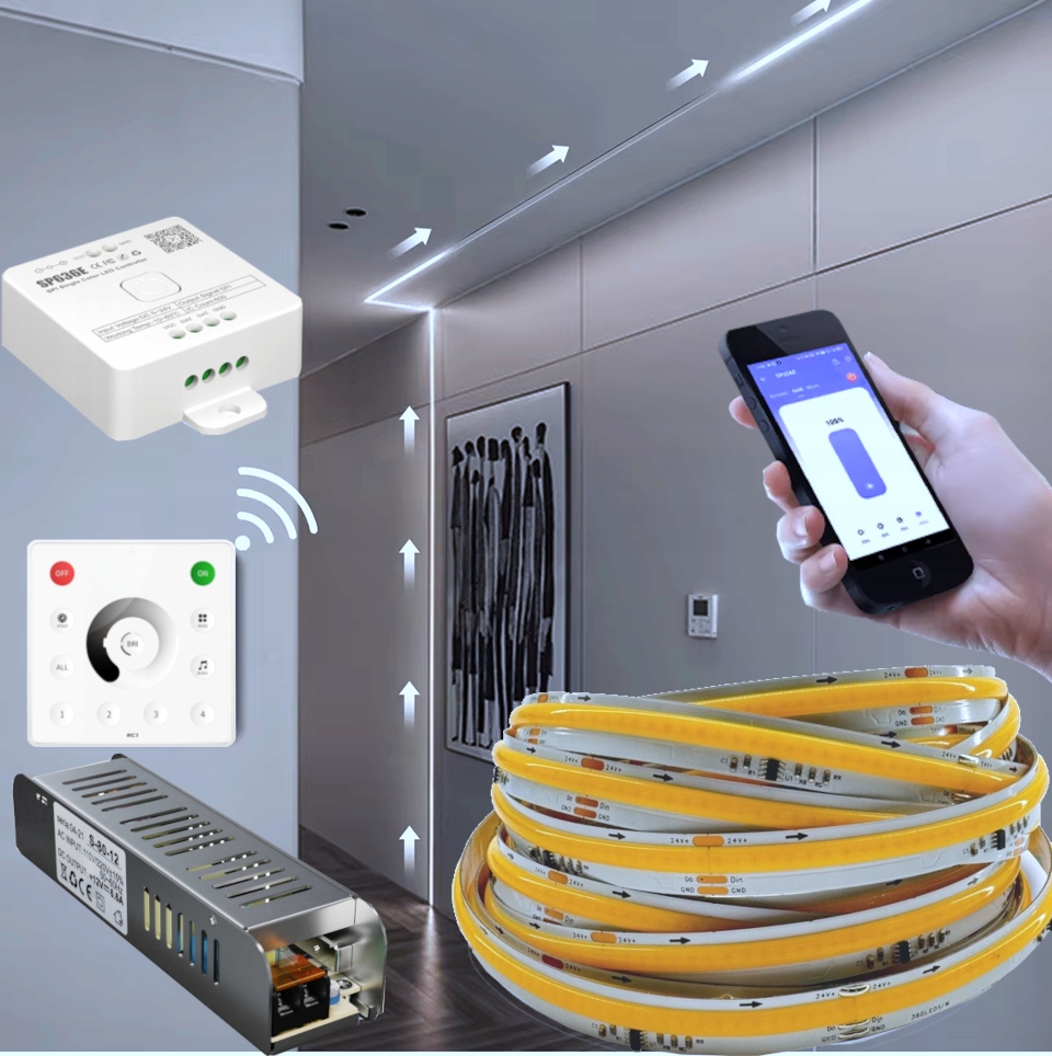 Sada Digitálna Led Cob Páska 5 M Studená 24 V Ovládač Napájací ZDROJ1