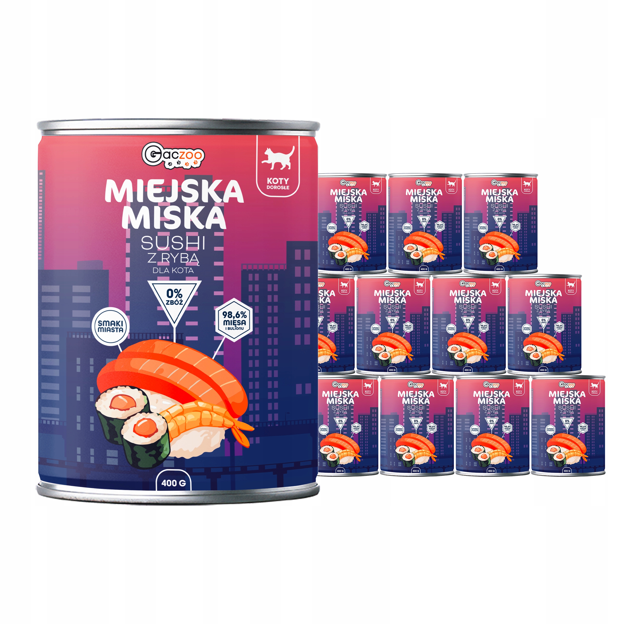Krmivo mokré pro kočky Městská miska Gaczoo Sushi s rybou 12 x 400 g bez obilovin
