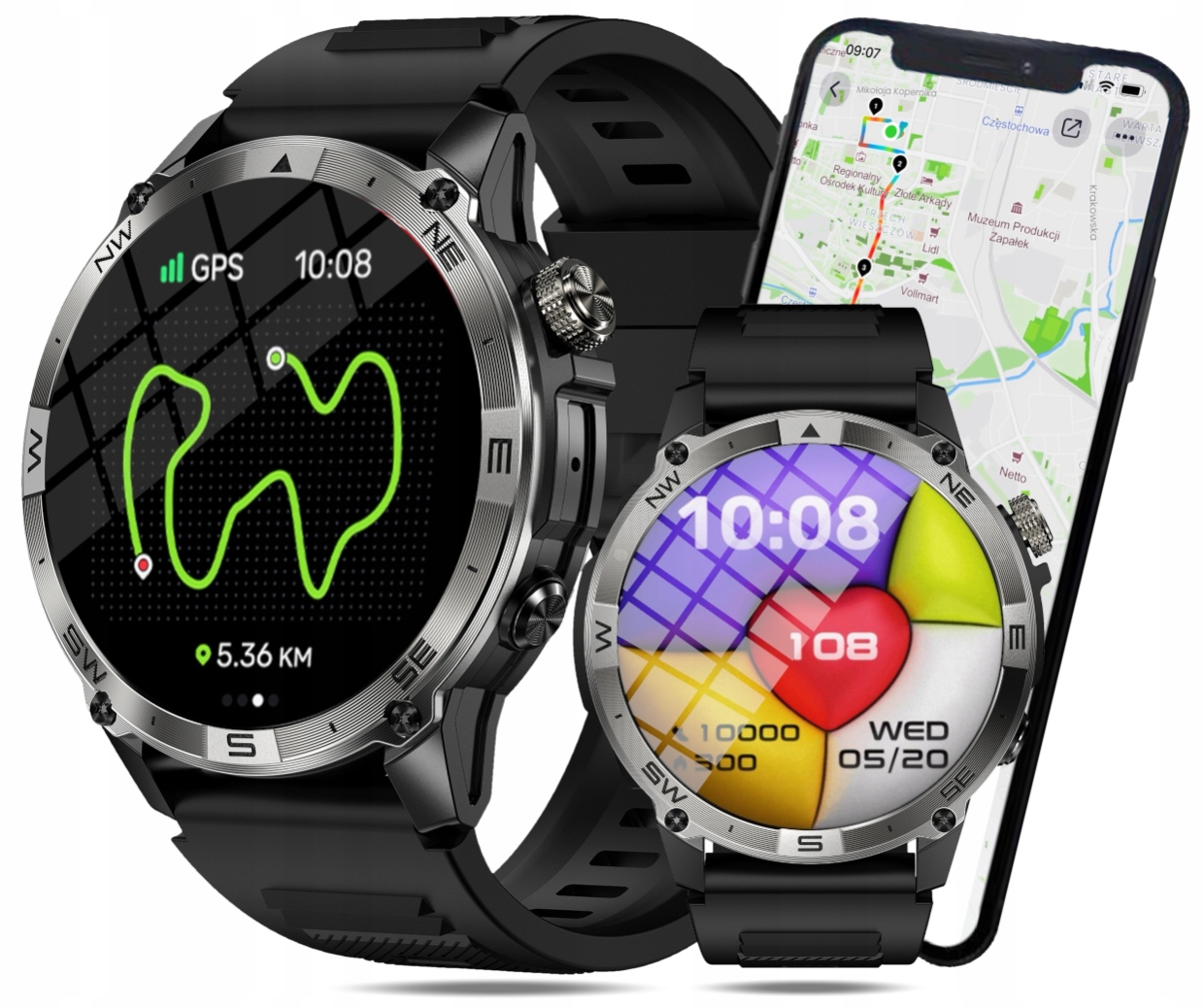 Smartwatch Wenom Gps wodoodporny Amoled ekran rozmowy krokomierz pulsometr