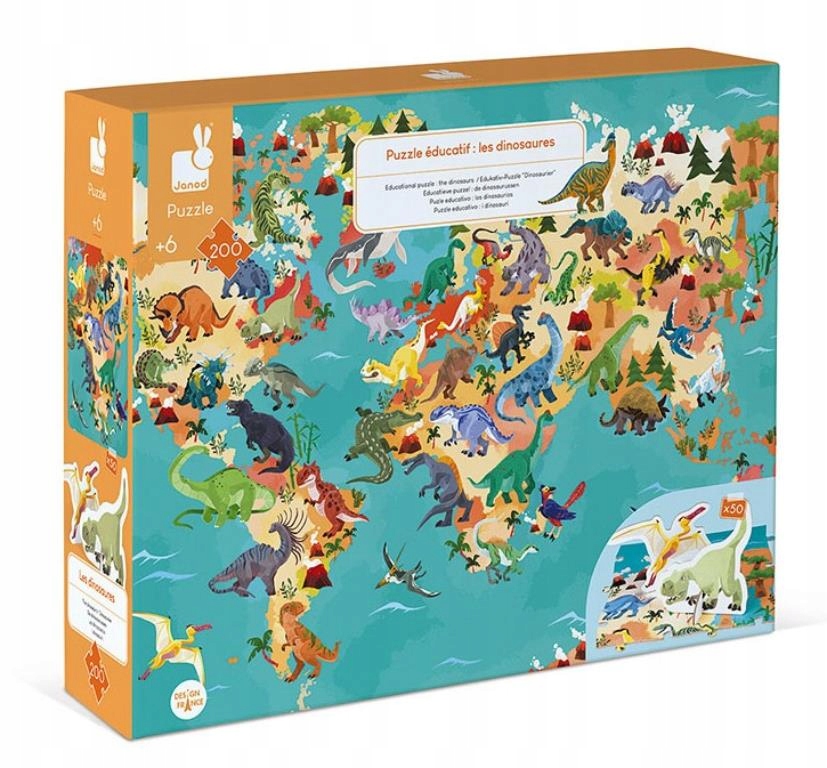 

Dinozaury puzzle 200 el figurki 3D Janod 6+