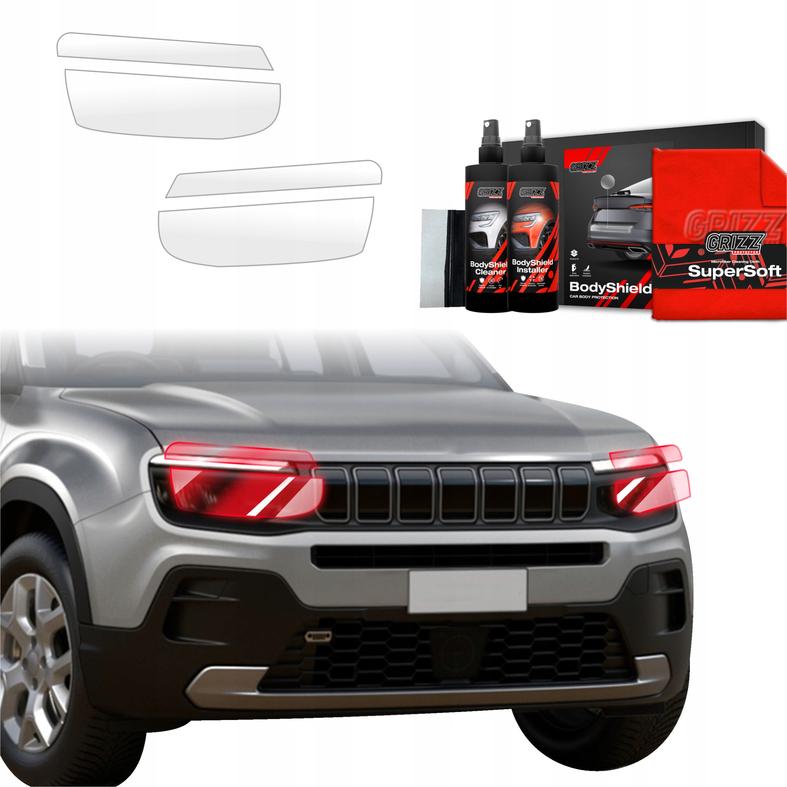 4v1 Fólie Ppf dýha na lampy pro Jeep Avenger (2023-2025) Grizz