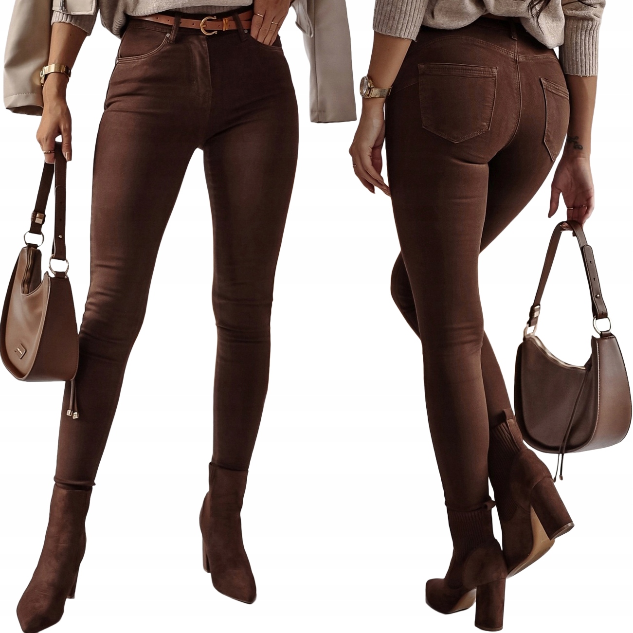 MS35 Jeansy damskie M.sara Push Up (38-48) Czekolada 48 4XL