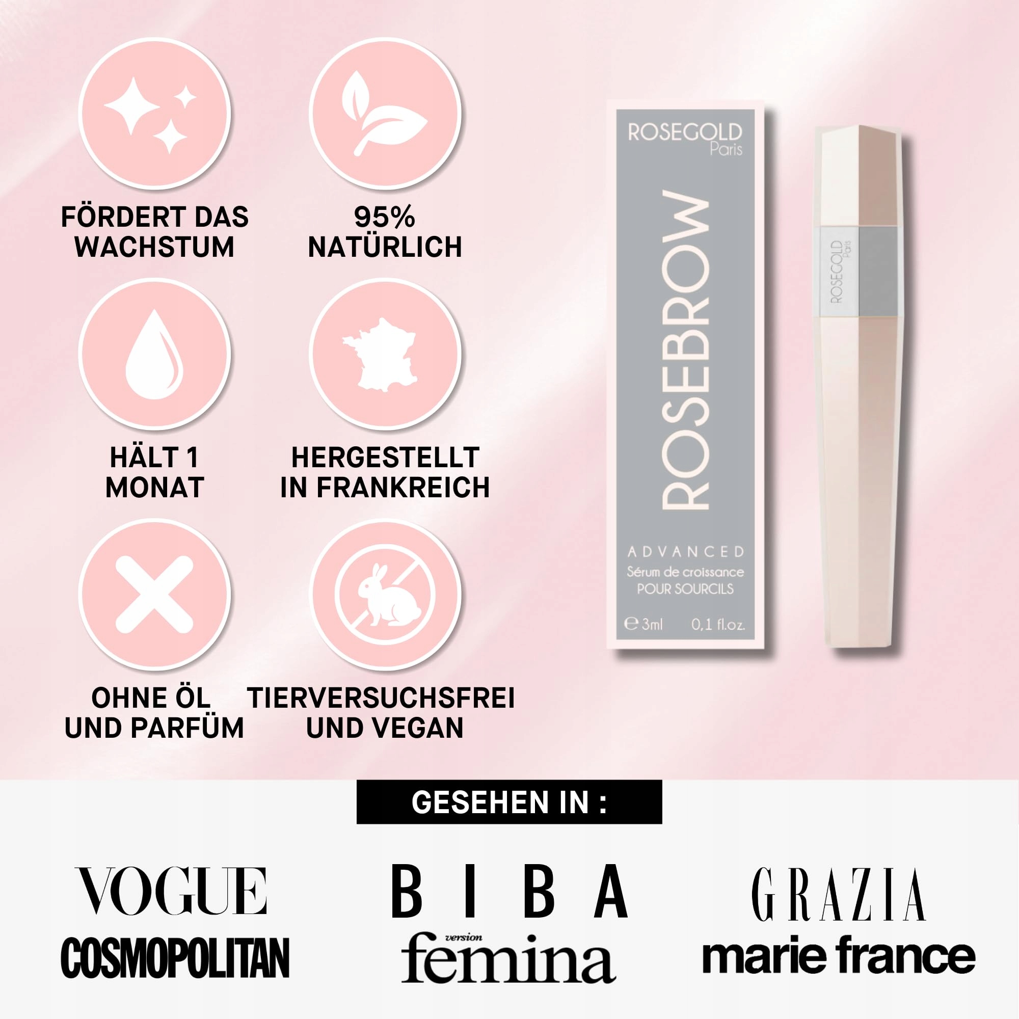 ROSEBROW Serum: Naturalne, Wegańskie, Roségold, Wzrost Brwi, Bez Hormonów — miniatura 6