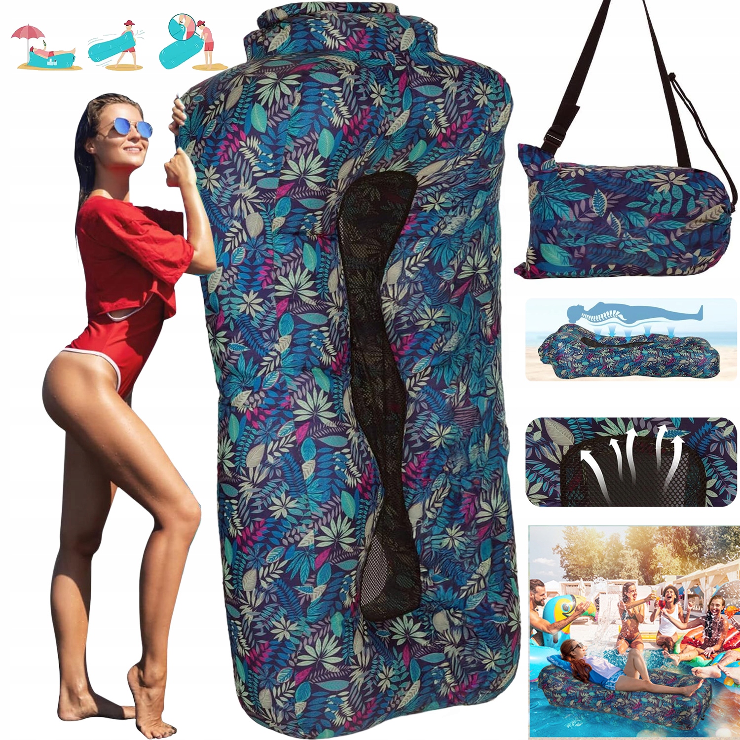 Wytrzymały Materac Dmuchany Lazy Bag Leżak Na Plażę Air Sofa 190*70*48CM