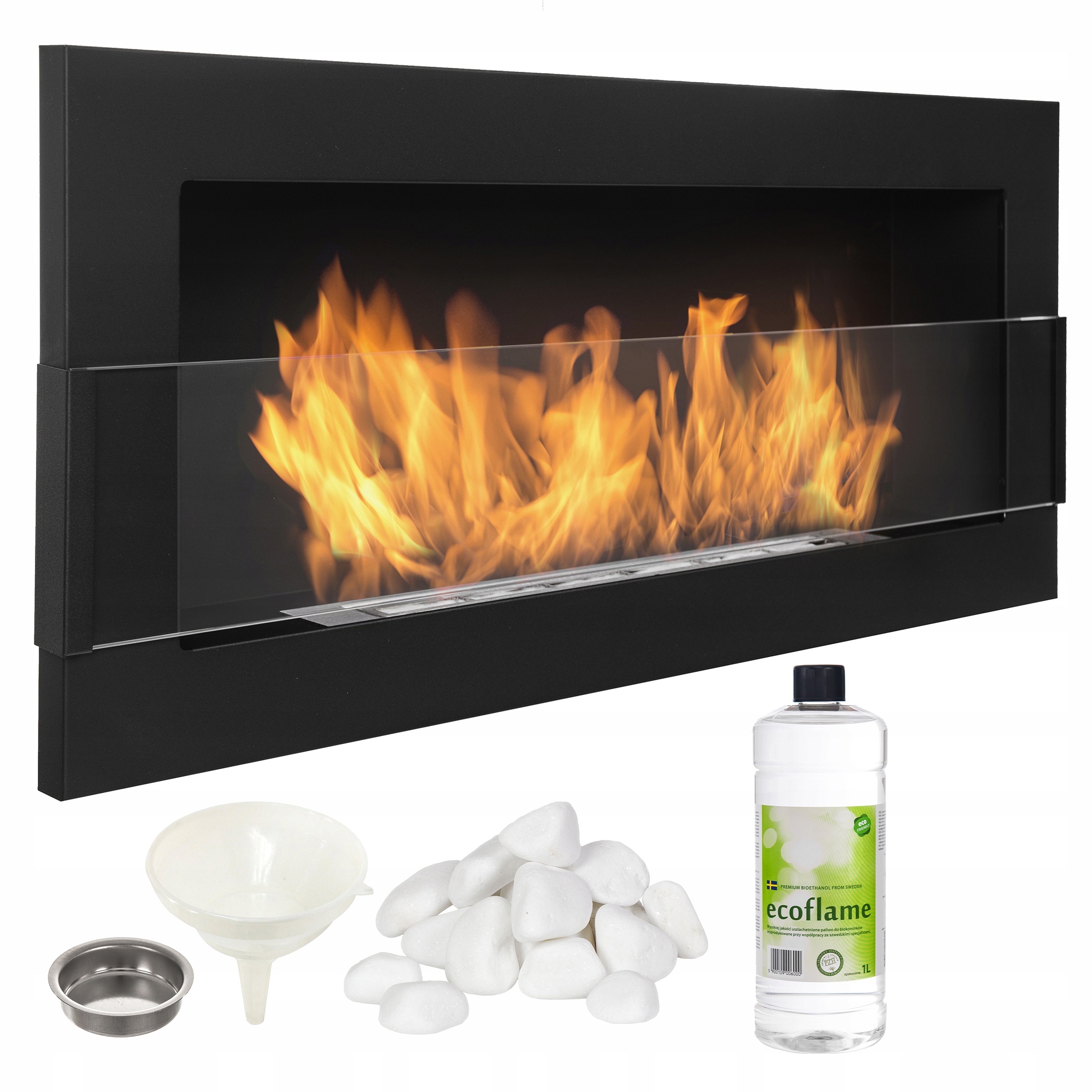 

Biokominek z szybą. Czarny 900x400 +certyfikat TüV