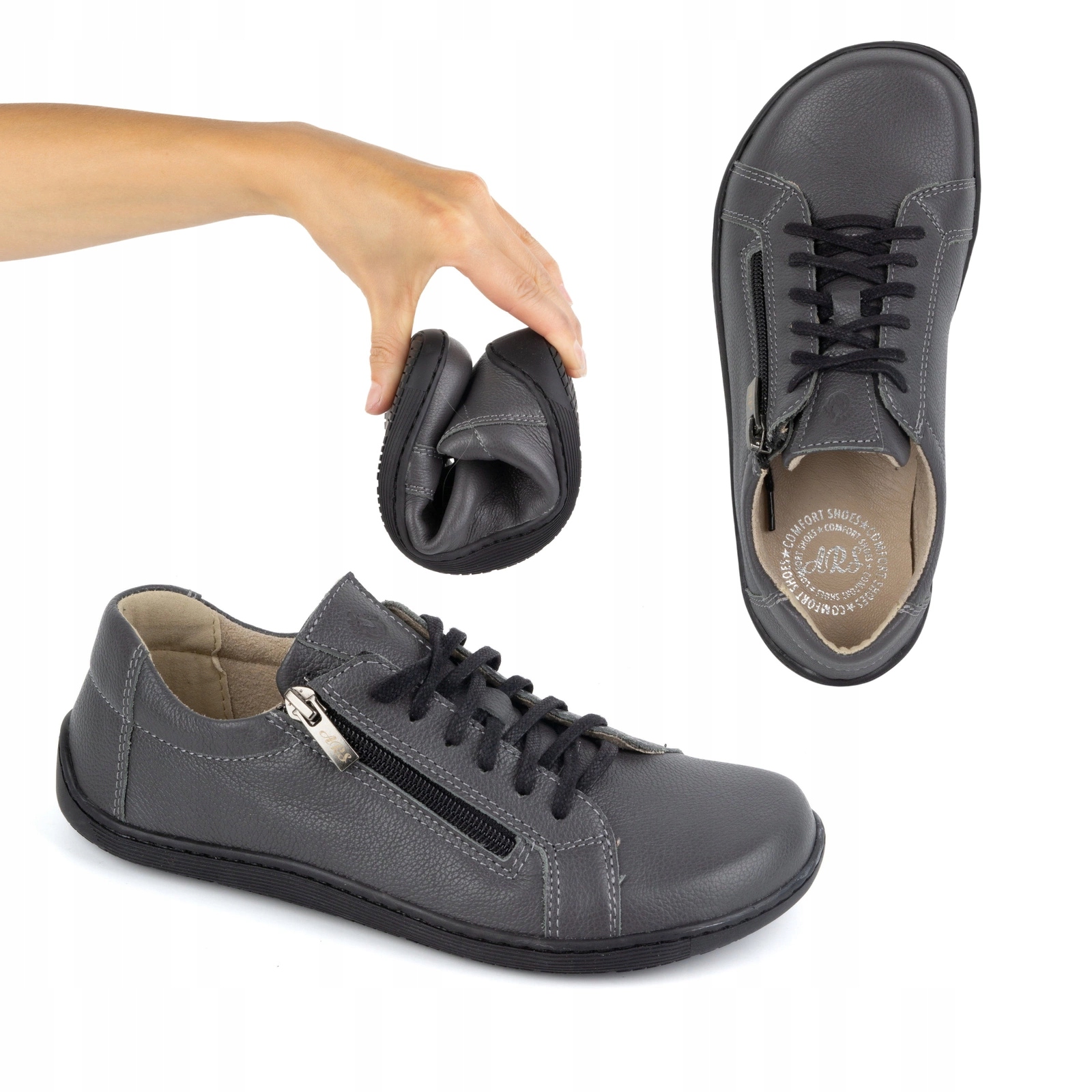 Dámské minimalistické kožené barefootové boty model 1243 šedé 40