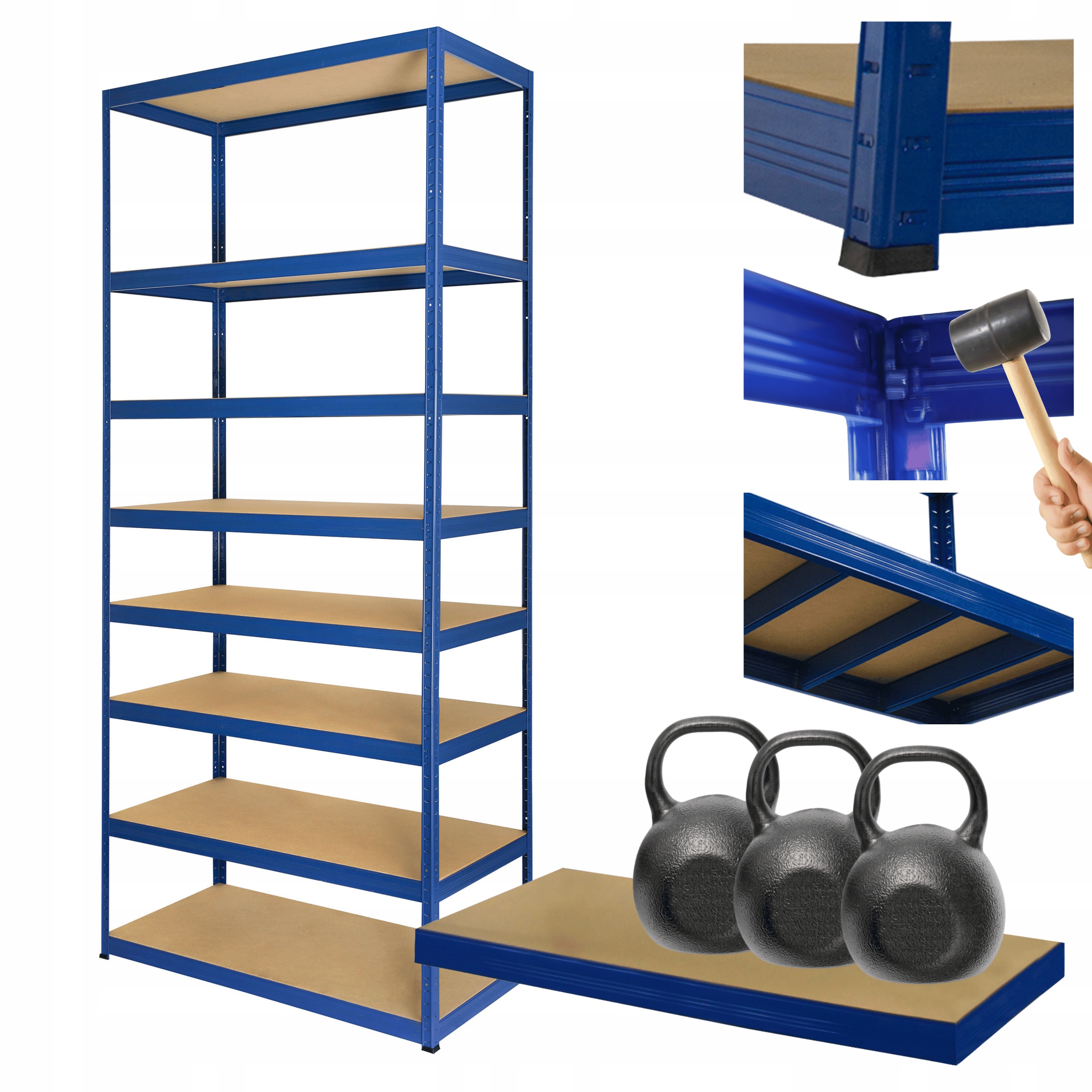 Kovový skladový regál Helios 270x100x40 cm 8Px350 kg Pevná Obloha