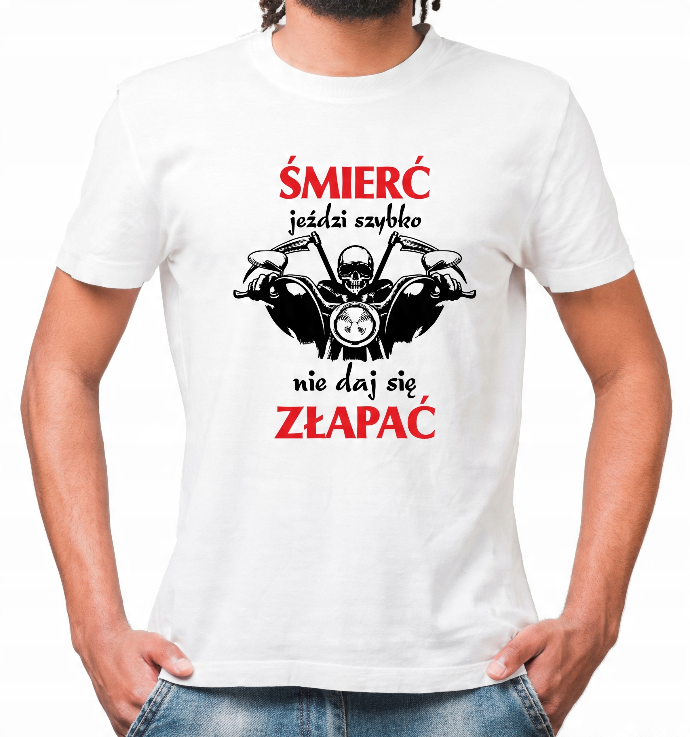 

Męska biała koszulka Motocyklisty r.XL