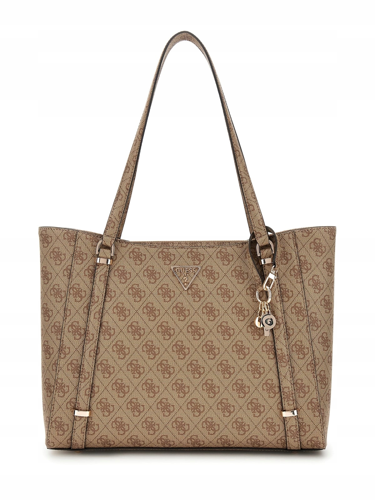 Velká Dámská Béžová Kabelka S Logem Na Rameni, Vyrobená Z Eko Kůže Guess