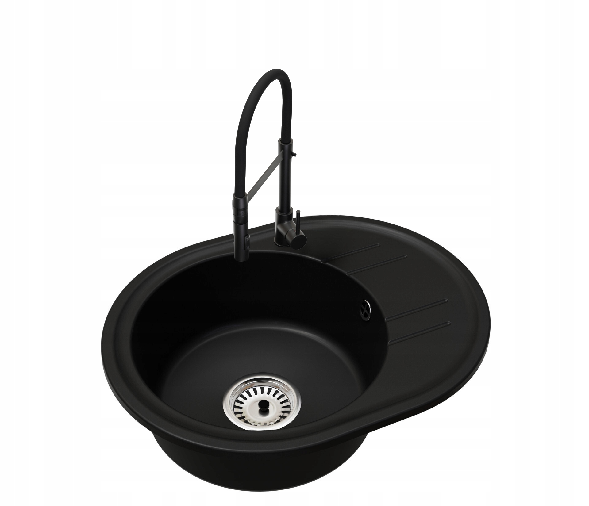 Kuchyňský dřez Jednokomorový Bella Sifon Chrom Baterie Vento Černá