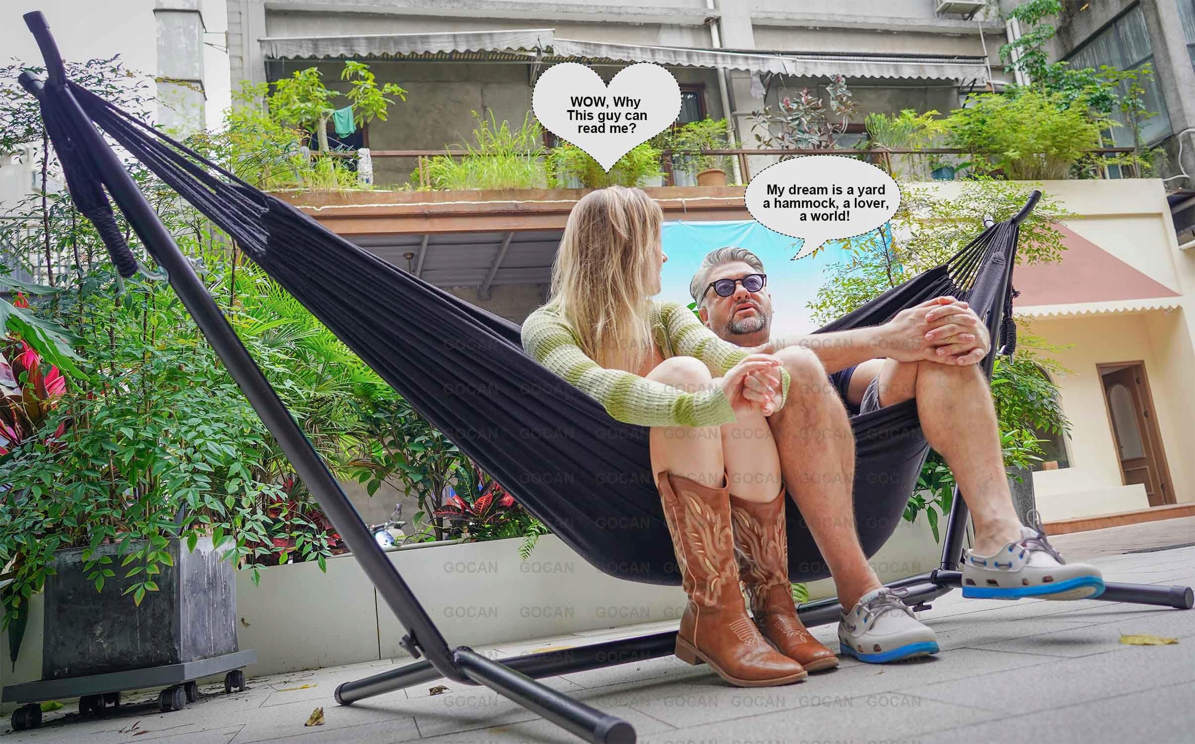 GOCAN Hamak Dwuosobowy 220x150cm 300kg Bawełna Ogród Balkon XXL — miniatura 2