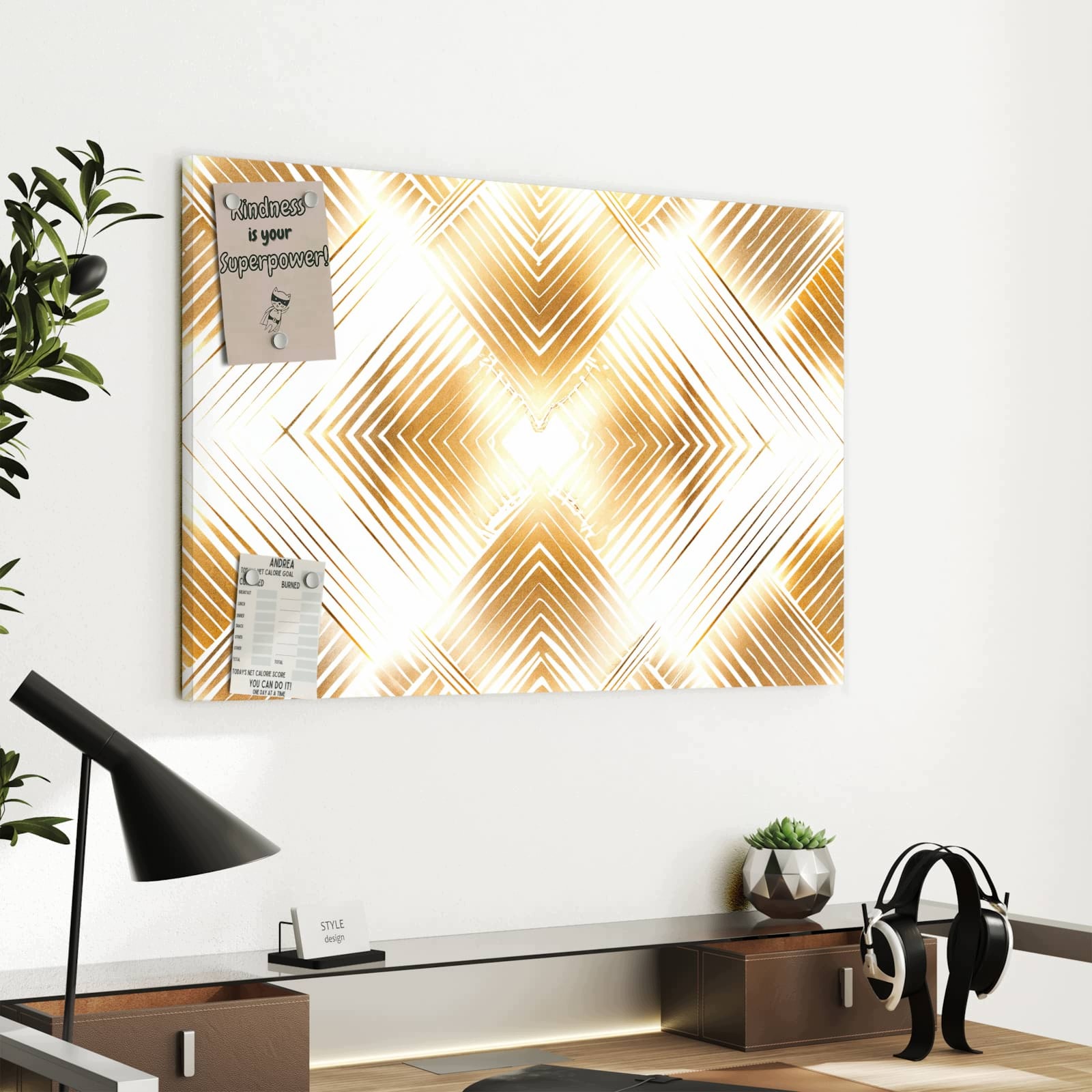 Magnetická tabule Zlaté Vzor trojúhelníkový 60 × 40 cm
