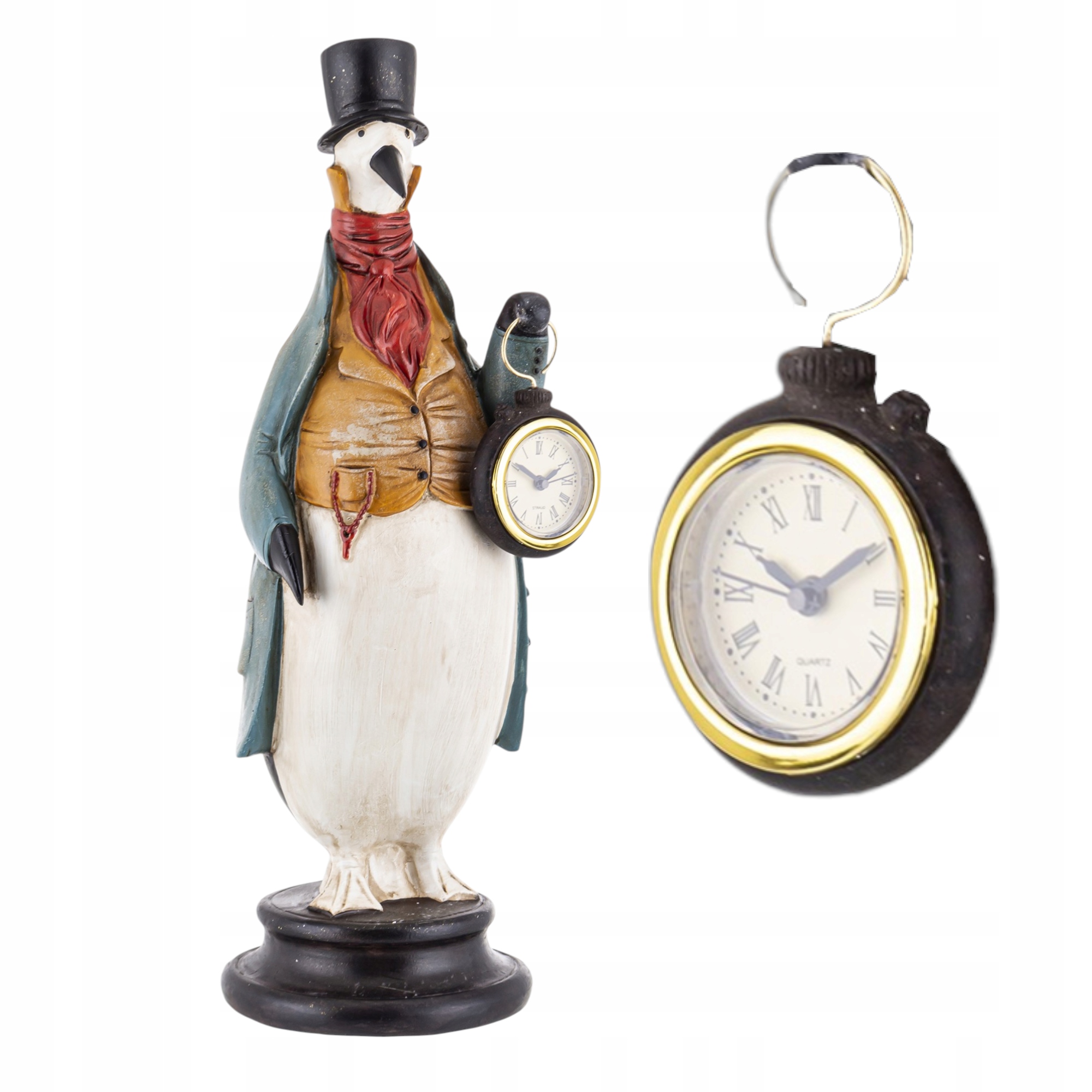 Pingwin S Hodinkami 35x10 CM Figúrka Socha Stojace Ozdobné Krbové Hodiny