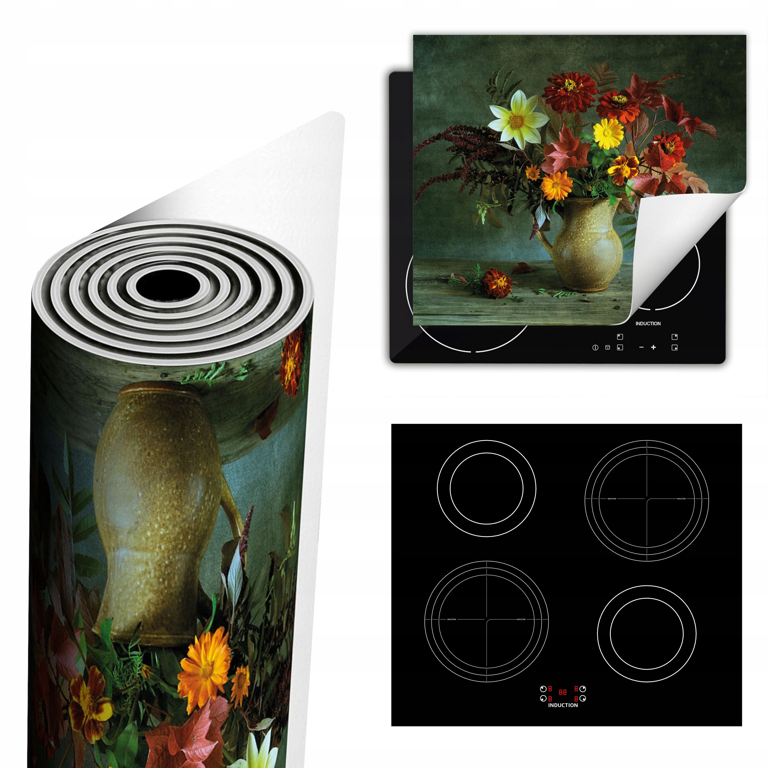 Ochranná Podložka Na Sporák Má Více Místa 60x52 zelená kytice květin