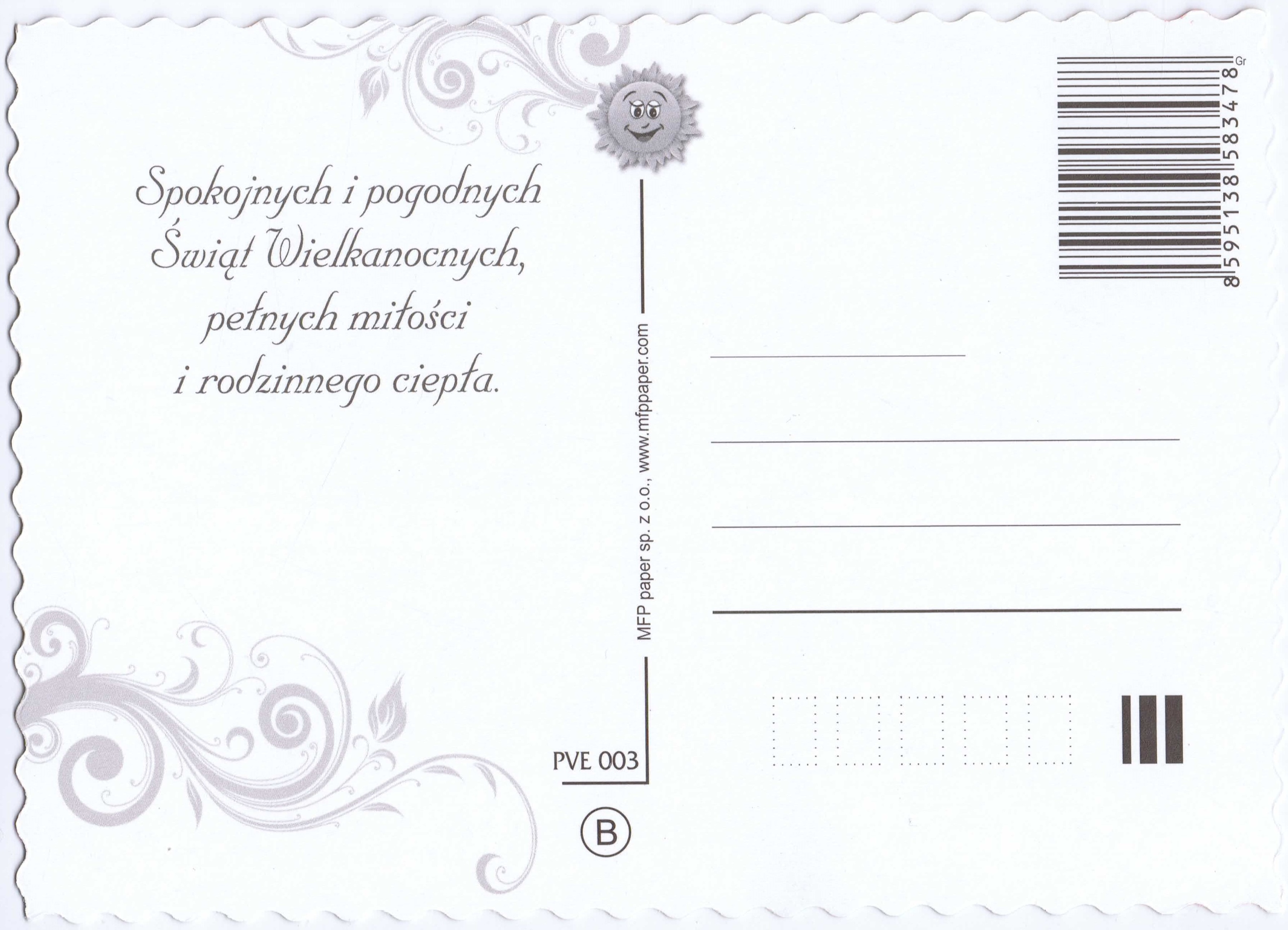 POCZTÓWKA KARTKA WIELKANOC ŚWIĘTA 1 SZTUKA Marka MFP