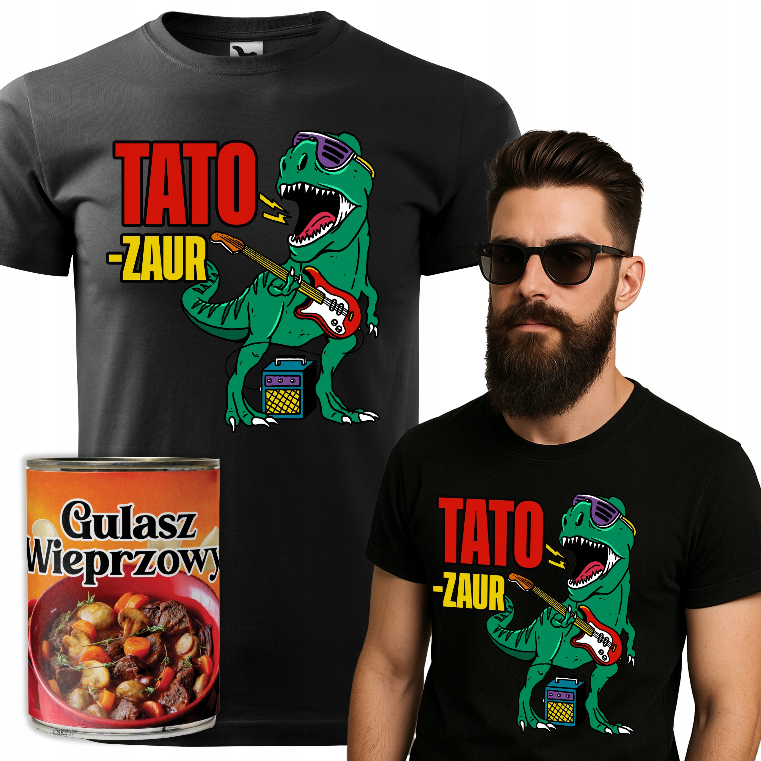 Plechovka Guláš Tričko Vel XL Narozeniny Vánoce Dárek pro tatínka Tato-zaur