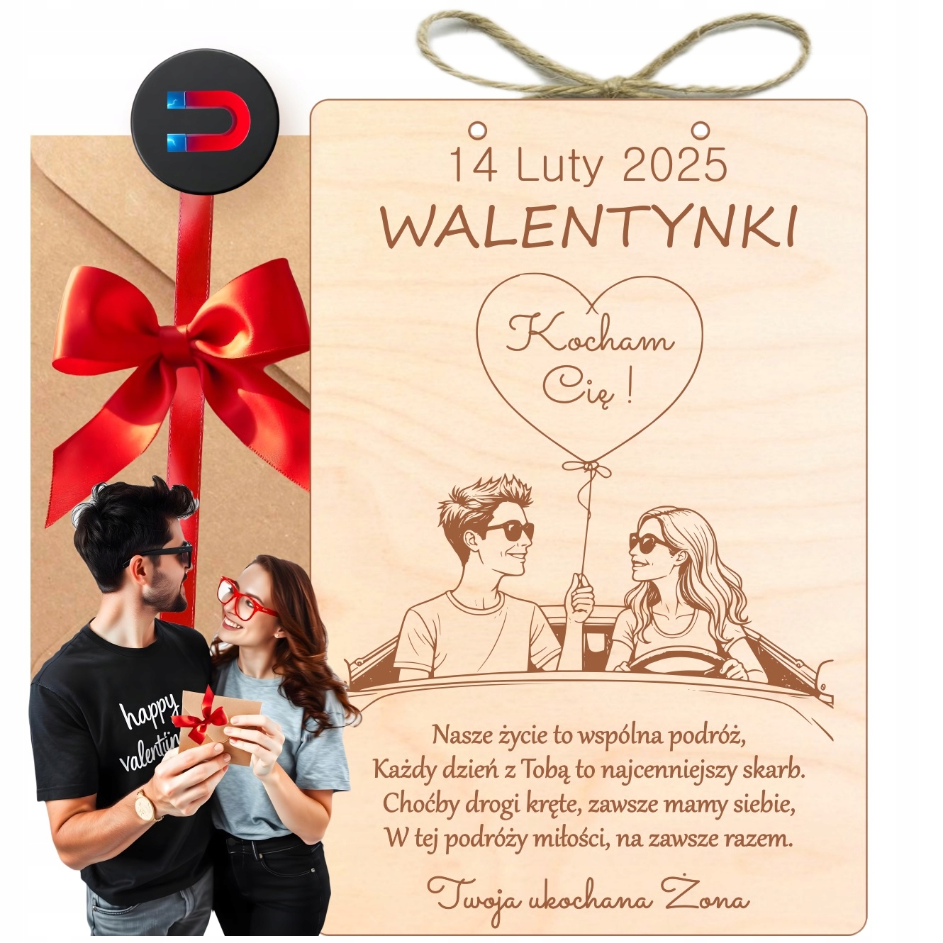 Dárek K Valentýnu Dřevěná Cedulka Pro Manželovu Ženu Gravírování Magnet