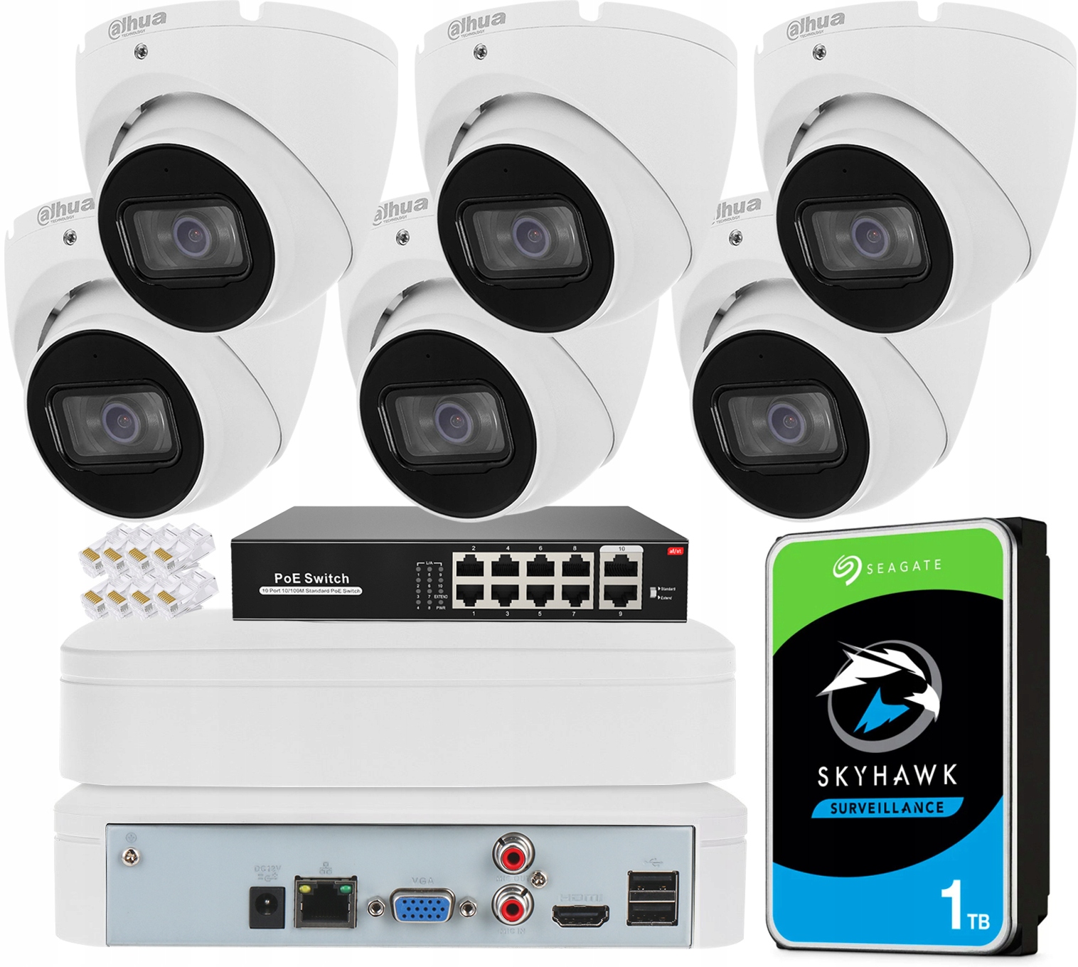 Sada na monitorovanie Dahua 6x Kamera IPC-HDW1530T-0280B-S6 5Mpx Aplikácia PoE