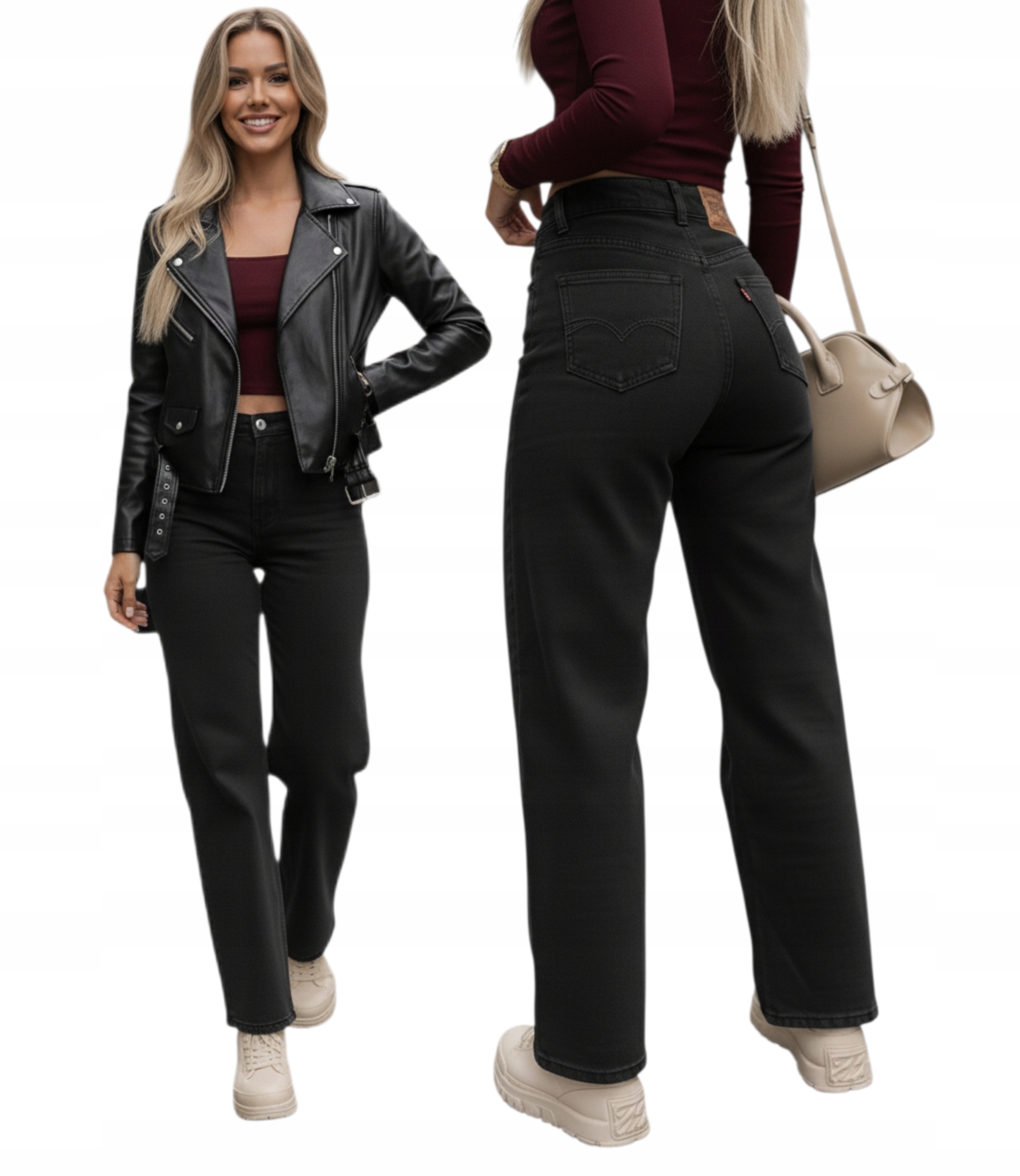 Módní černé džíny s širokými nohavicemi Wide Leg, velikost XL 42