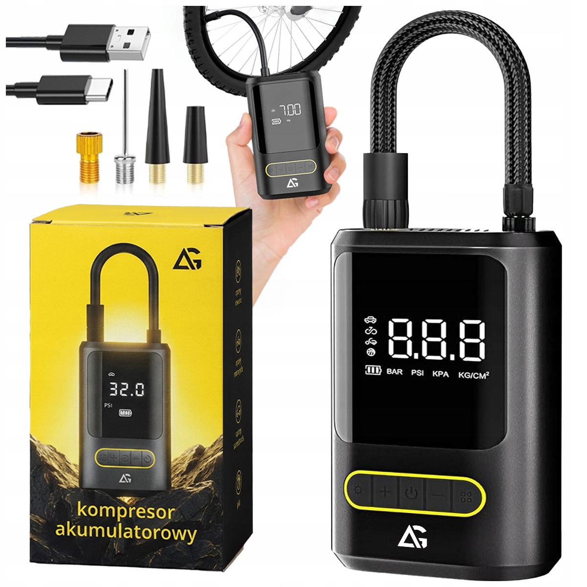 POMPKA ROWEROWA KOMPRESOR SAMOCHODOWY BEZPRZEWODOWY 80W 4000mAh + POWERBANK