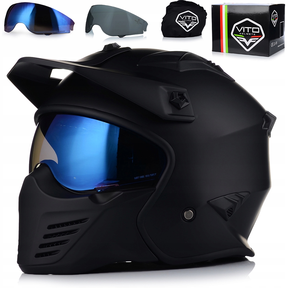 Otvorená Motocyklová Prilba Vito Bruzano Odnímateľná Čepeľ Strieška 2x Sklo